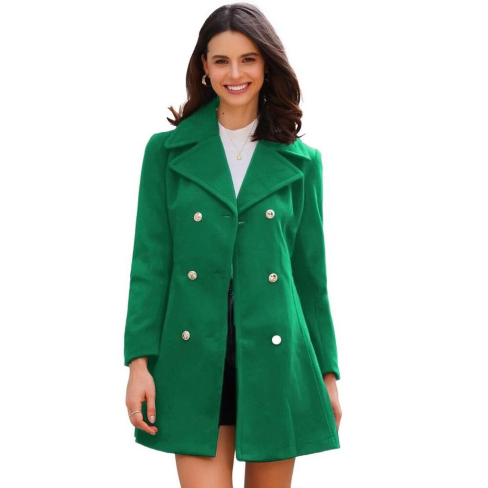 INSPIRE CHIC Women's Winter Long Lapel Collar Double Breast Coats Small Green